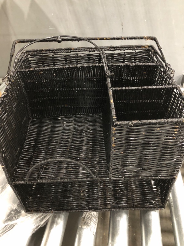 Photo 1 of 13" x 14" Rattan Tabletop Serveware and Condiment Organizer and Caddy by Trademark Innovations (Black) 13" x 14" Black
