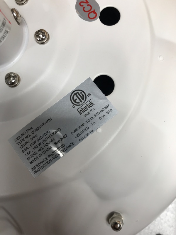 Photo 3 of HYATECH 52 Inch Modern Style Indoor Ceiling Fan with Dimmable Light Kit and Remote Control, Reversible Blades and Motor, ETL for Living room, Bedroom, Basement, Kitchen, White