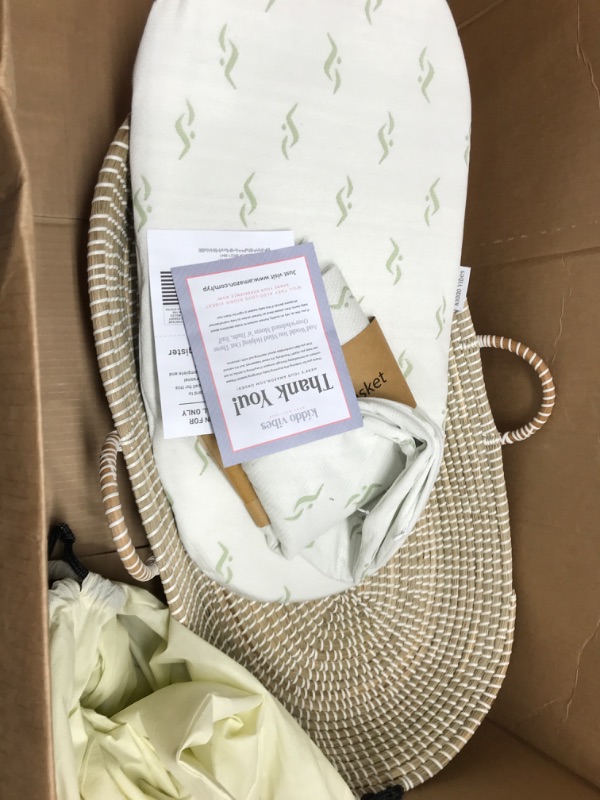 Photo 2 of Baby Changing Basket - with Thick Pad & 3 Waterproof Bamboo Jacquard Covers. Organic Seagrass Moses Basket for Babies - CPSC Compliant, Premium Changing Table Topper - Unique Boho Baby Decor Natural / White