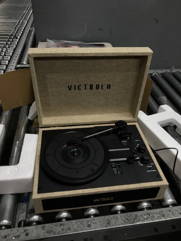 Photo 3 of **FOR PARTS**Victrola Parker Bluetooth Suitcase Record Player with 3-Speed Turntable, Light Beige (VSC-580BT-LBB)