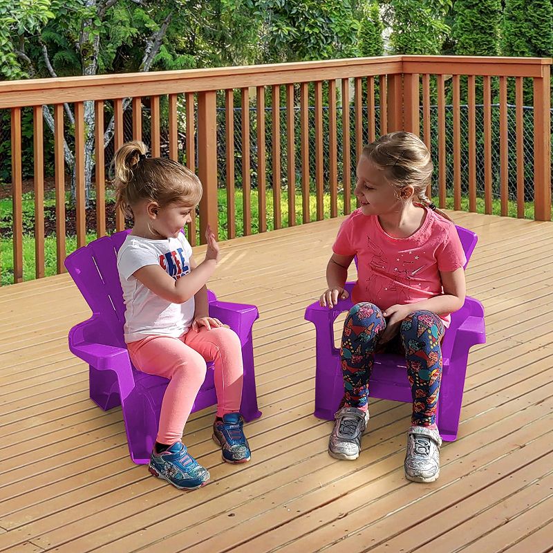 Photo 1 of American Plastic Toys Kids’ Adirondack (2-Pack, Purple), Stackable, Outdoor, Beach, Lawn, Indoor, Lightweight, Portable, Wide Armrests, Comfortable Lounge Chairs for Children