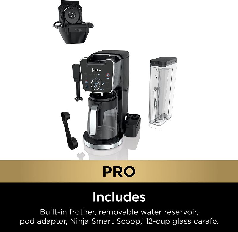 Photo 1 of Ninja CFP301 DualBrew Pro System 12-Cup Coffee Maker, Single-Serve for Grounds & K-Cup Pod Compatible, 4 Brew Styles, Frother, 60-oz. Water Reservoir with Separate Hot Water Dispenser & Carafe, Black
