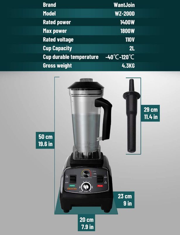 Photo 1 of (PARTS ONLY) Model# WZ-200D, 100-120V WantJoin Professional Blender, Countertop Blender ,Blender for kitchen Max 1800W High Power Home and Commercial Blender with Timer, Smoothie Maker 2200ml for Crushing Ice, Frozen Dessert, Soup,fish
