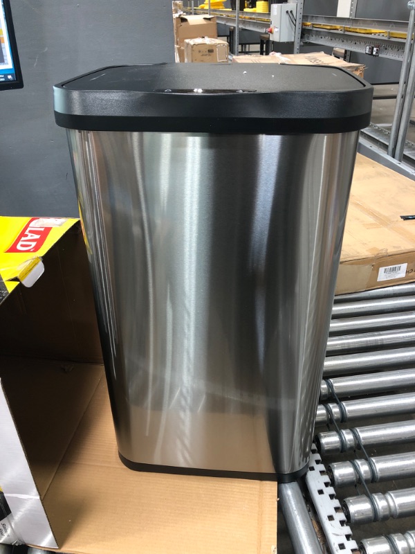 Photo 2 of **DENTED ON SIDE**Glad Stainless Steel Trash Can with Clorox Odor Protection | Touchless Metal Kitchen Garbage Bin with Soft Close Lid and Waste Bag Roll Holder, 20 Gallon, Motion Sensor Motion Sensor 20 Gallon