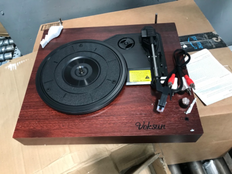 Photo 3 of Record Player, Vintage Vinly Record Player, Bluetooth Belt-Drive 3-Speed Turntable,Supports Vinyl to MP3 Recording, with AUX USB RCA Headphone Jack,Red Walnut Wood