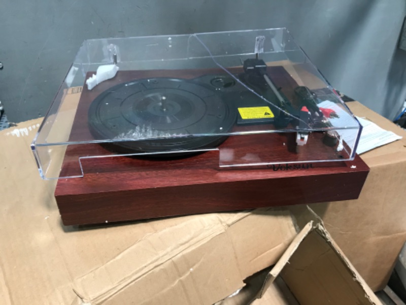 Photo 2 of Record Player, Vintage Vinly Record Player, Bluetooth Belt-Drive 3-Speed Turntable,Supports Vinyl to MP3 Recording, with AUX USB RCA Headphone Jack,Red Walnut Wood