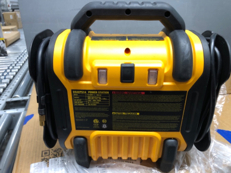 Photo 2 of DEWALT DXAEPS14 1600 Peak Battery Amp 12V Automotive Jump Starter/Power Station with 500 Watt AC Power Inverter, 120 PSI Digital Compressor, and USB Power , Yellow