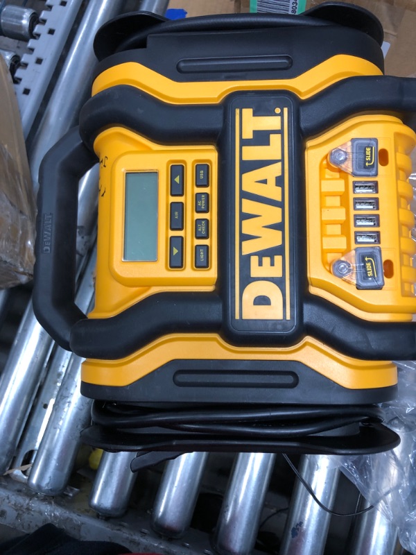 Photo 3 of DEWALT DXAEPS14 1600 Peak Battery Amp 12V Automotive Jump Starter/Power Station with 500 Watt AC Power Inverter, 120 PSI Digital Compressor, and USB Power , Yellow