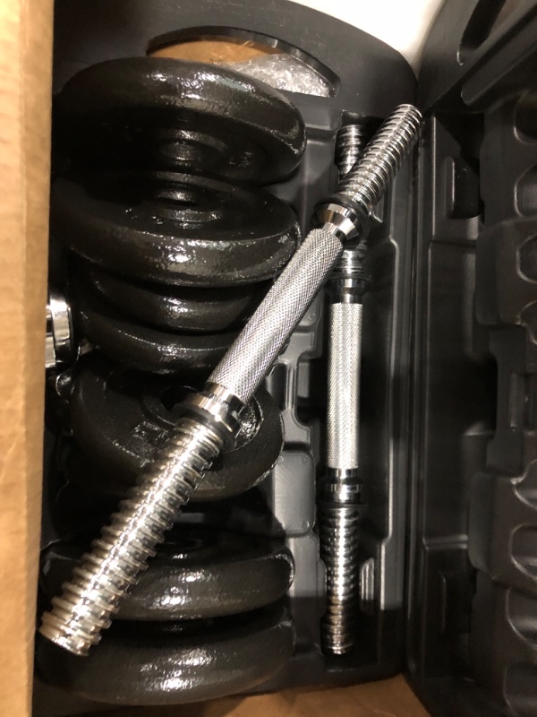 Photo 1 of Amazon Basics Adjustable Barbell Lifting Dumbbells Weight Set with Case, 38 Pounds, Black