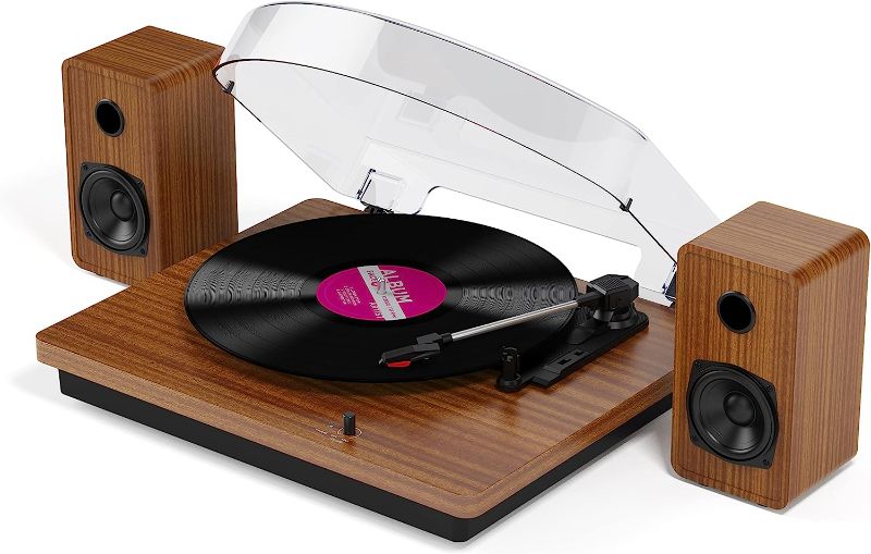 Photo 1 of Bluetooth Turntable with Built in Stereo Speakers,Vinyl Record Player with Speaker, 3 Speed 3 Size Belt Driver Turntable for Entertainment and Home Decoration,Support Vinyl-to-MP3 Recording
