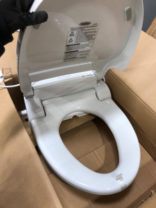 Photo 2 of ALPHA BIDET JX Elongated Bidet Toilet Seat, White, Endless Warm Water, Rear and Front Wash, LED Light, Quiet Operation, Wireless Remote, Low Profile Sittable Lid (Elongated)
