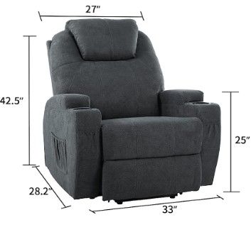Photo 1 of *BOX 1 of 2, NOT COMPLETE*
YITAHOME Power Lift Recliner Chair for Elderly, Electric Lift Chair with Heat and Massage, Fabirc Recliner Sofa with 2 Cup Holders, Side Pockets & Remote Control for Living Room,Grey Grey Fabric