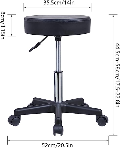 Photo 1 of KKTONER Round Rolling Stool PU Leather Height Adjustable Swivel Drafting Work SPA Salon Stools Chair with Wheels Black
