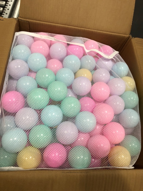 Photo 2 of Amazon Basics BPA Free Crush-Proof Plastic Ball Pit Balls with Storage Bag, Toddlers Kids 12+ Months, 6 Pastel Colors - Pack of 400 6 Pastel Colors 400 Balls