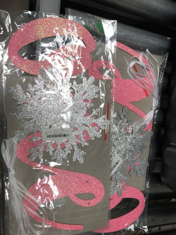 Photo 1 of ** SET OF 2** Silver and Pink Glitter Snowflake One Banner and Snowflake One Cake Topper, Winter Onederland 1st Birthday Girl Decorations, Snowflake Banner, Winter Onederland Banner, Snowflake Birthday Decorations, Winter Onederland Cake Topper