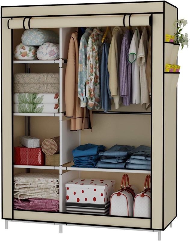 Photo 1 of **box has been opened**
UDEAR Closet Organizer Wardrobe Clothes Storage Shelves, Non-Woven Fabric Cover with Side Pockets,41.3 x 17.7 x 66.9 inches,Beige
