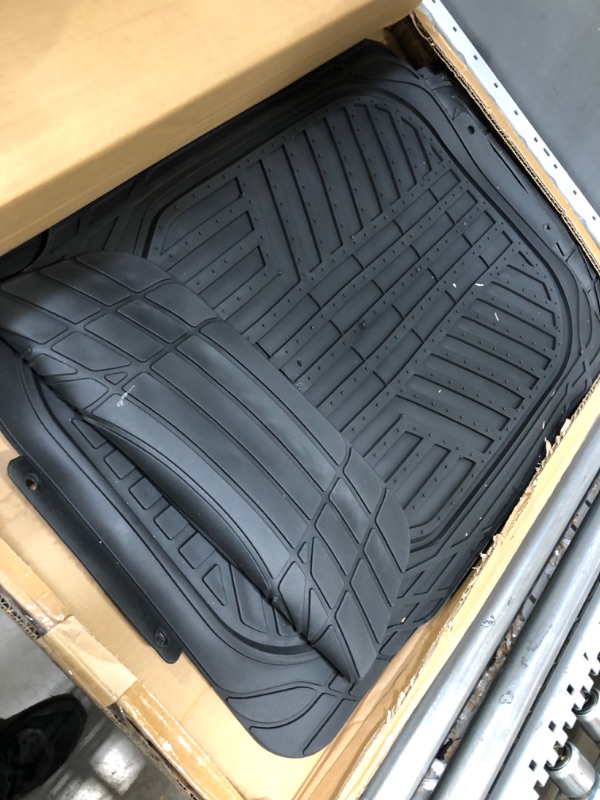 Photo 2 of Amazon Basics 4-Piece All-Weather Protection Heavy Duty Rubber Floor Mats Set with Cargo Liner for Cars, SUVs, and Trucks?Black,Universal Trim to Fit Black Thick Heavy Duty Rubber 4-Piece