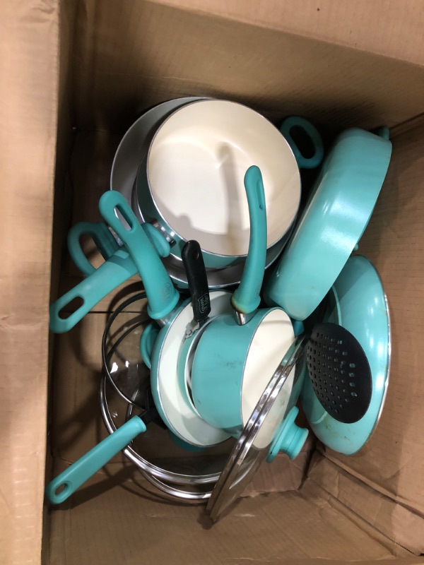 Photo 6 of **cookware only**
**used item & needs cleaning**
Greenlife Soft Grip 16pc Ceramic Non-Stick Cookware Set, Turquoise