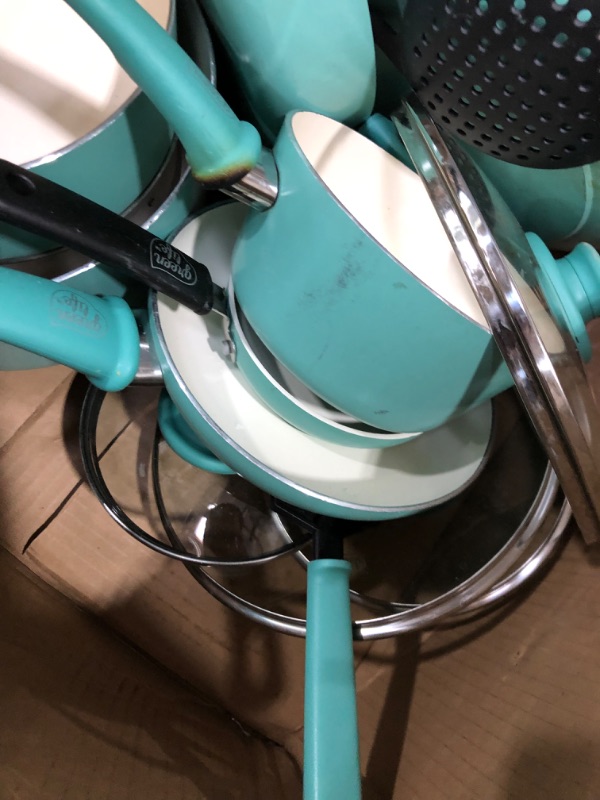 Photo 7 of **cookware only**
**used item & needs cleaning**
Greenlife Soft Grip 16pc Ceramic Non-Stick Cookware Set, Turquoise