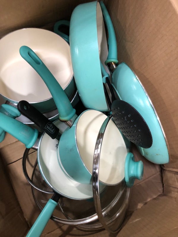 Photo 4 of **cookware only**
**used item & needs cleaning**
Greenlife Soft Grip 16pc Ceramic Non-Stick Cookware Set, Turquoise