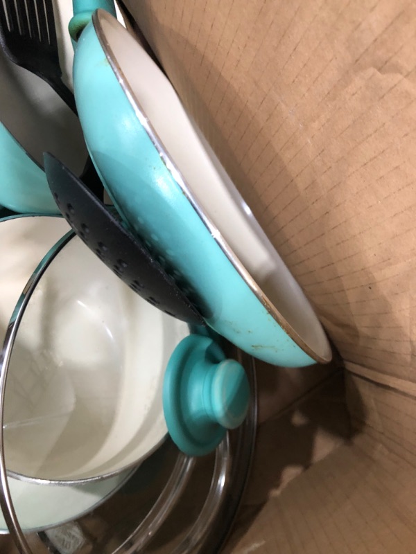 Photo 5 of **cookware only**
**used item & needs cleaning**
Greenlife Soft Grip 16pc Ceramic Non-Stick Cookware Set, Turquoise