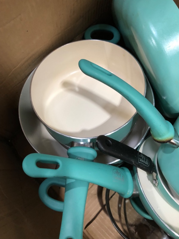 Photo 3 of **cookware only**
**used item & needs cleaning**
Greenlife Soft Grip 16pc Ceramic Non-Stick Cookware Set, Turquoise