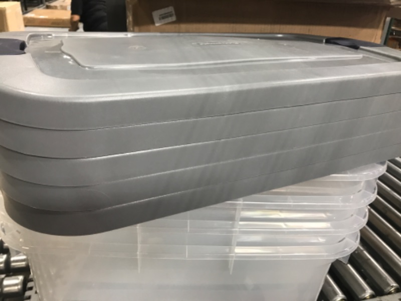 Photo 2 of *** comes with 5 lids ***
Rubbermaid Roughneck Clear 50 Qt/12 Gal Storage Containers, Pack of 4 with Latching Grey Lids, Visible Base, Sturdy and Stackable, Great for Storage and Organization Snap-Fit Lids 50 Qt - 4 Pack