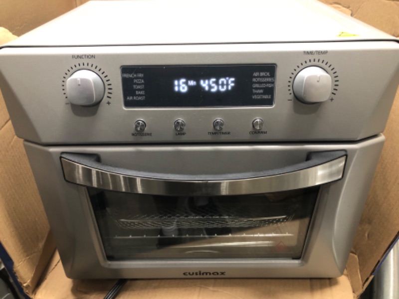 Photo 2 of **TESTED** CUSIMAX Air Fryer Oven, 10-in-1 Convection Oven, 24QT Air Fryer Combo, Countertop Air Fryer Toaster Oven with Rotisserie & Dehydrator, Rich Accessories, Silver