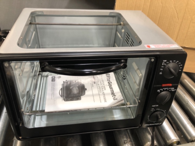 Photo 3 of *** POWERS ON *** Elite Gourmet ERO-2008SZ Countertop XL Toaster Oven w/ Top Grill & Griddle & Lid + Convection Rotisserie, Bake, Broil, Roast, Toast, Keep Warm & Steam, 23L capacity fits 12” pizza, 6-Slice, Black With Rotisserie, Grill and Convection