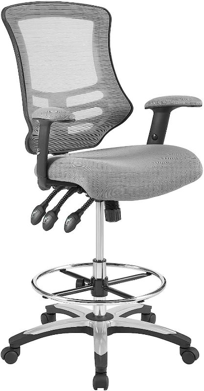 Photo 1 of Modway Calibrate Mesh Drafting - Reception Desk Chair - Tall Office Chair in Gray
