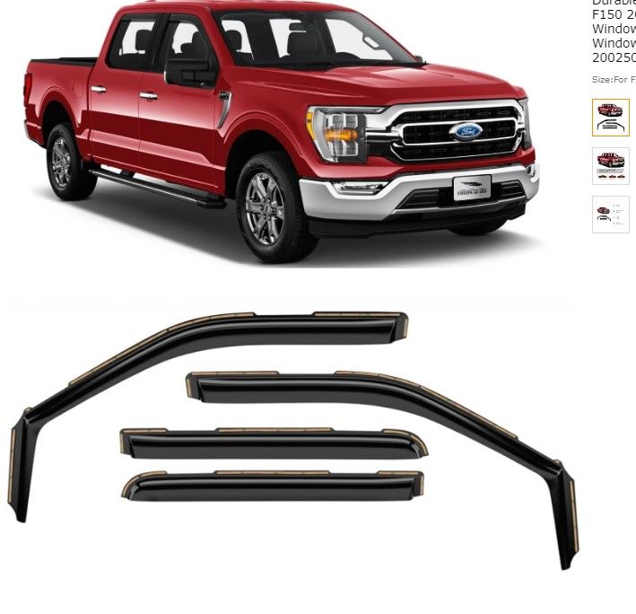 Photo 1 of 1 PIECE MISSING
Voron Glass in-Channel Extra Durable Rain Guards for Ford F150 2021-2023 SuperCrew, Window Deflectors, Vent Window Visors, 3 Pieces - 200250
