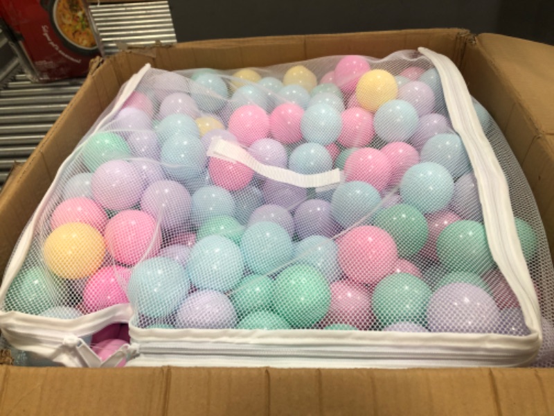 Photo 1 of Amazon Basics BPA Free Crush-Proof Plastic Ball Pit Balls with Storage Bag, Toddlers Kids 12+ Months, 6 Pastel Colors - Pack of 1000 6 Pastel Colors 1,000 Balls