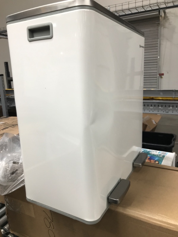 Photo 1 of SONGMICS Trash Can, 2 x 8-Gallon Garbage Can for Kitchen, with 15 Trash Bags, 2 Compartments, Plastic Inner Buckets and Hinged Lids, Airtight, White and Gray ULTB60WT White + Gray