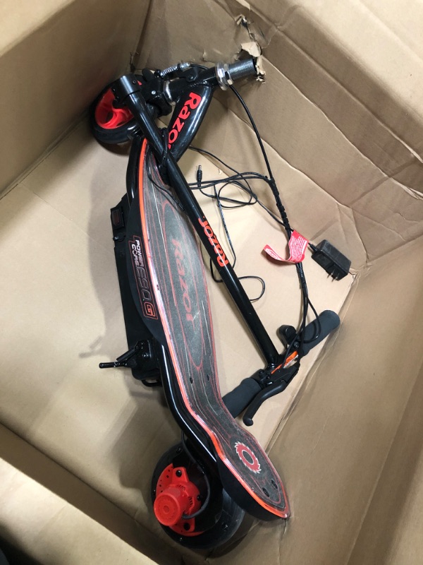 Photo 2 of (PARTS ONLY)Razor Power Core E90 Electric Scooter - Hub Motor, Up to 10 mph and 80 min Ride Time, for Kids 8 and Up Black/Red (Glow) Frustration-Free Packaging
