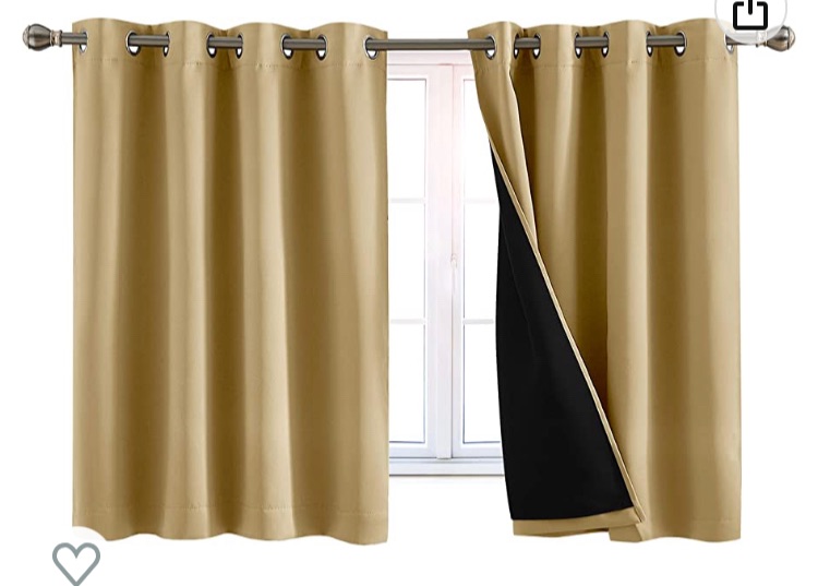 Photo 1 of 100% Blackout Window Curtains: Room Darkening Thermal Window Treatment with Light Blocking Black Liner for Bedroom, Nursery and Day Sleep - 2 Pack of Drapes, Sandstone (45” Drop x 52” Wide Each)