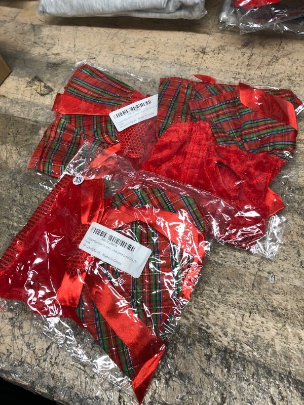 Photo 2 of 3 OF- Tangpan Bow-Knot Christmas Pet Costume Plaid Skirt Dog Clothes Santa Dress Size XS X-Small Red