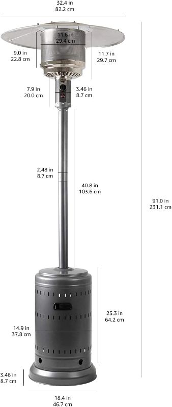 Photo 1 of Amazon Basics 46,000 BTU Outdoor Propane Patio Heater with Wheels, Commercial & Residential - Slate Gray