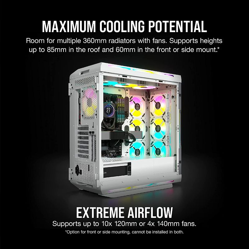 Photo 3 of CORSAIR iCUE 5000T RGB Mid-Tower ATX PC Case-208 Individually Addressable RGB LEDs-Fits Multiple 360mm Radiators-Easy Cable Management-3 Included CORSAIR LL120 RGB Fans- White
