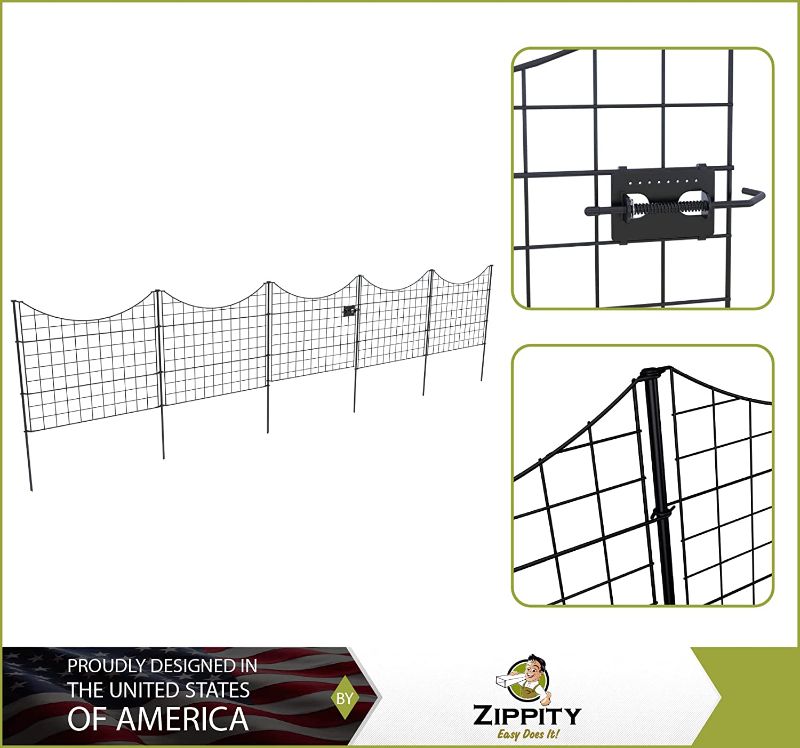 Photo 2 of ***INCOMPLETE, 2 PANELS AND INSTRUCTIONAL PAPERS ONLY*** Zippity Outdoor Products WF29013 No Dig Metal Garden Fence and Gate Bundle, 4 Panels + 1 Gate-25 Tall, Black
