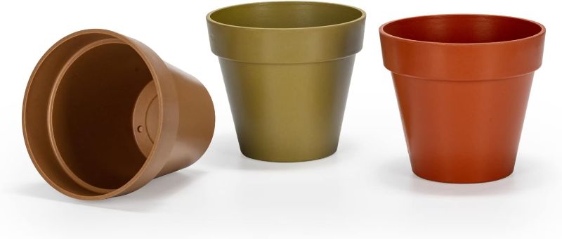 Photo 2 of ***DAMAGED, see desciption***  Plant Pots Set of 3 Plastic Planters for Indoor Plants with Optional Drainage Holes 7.5 inch Plant Flower Pot Indoor Outdoor for All Home Garden Flowers Succulents Herbs Colorful