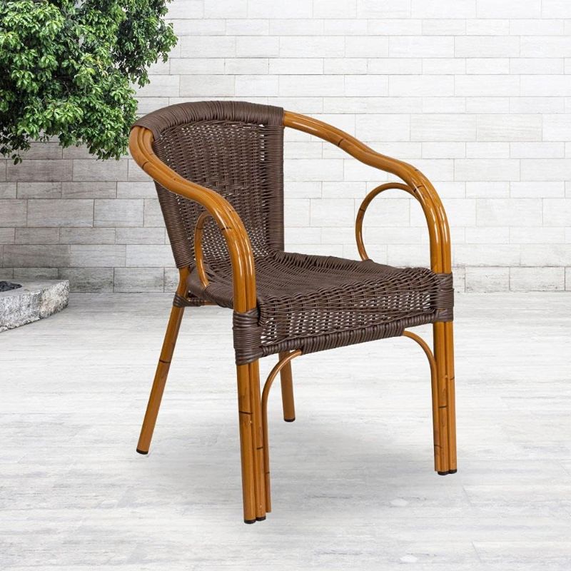 Photo 1 of 
Flash Furniture Cadiz Series Red Bamboo-Aluminum Indoor-Outdoor Restaurant-Patio Chair with Dark Brown Rattan