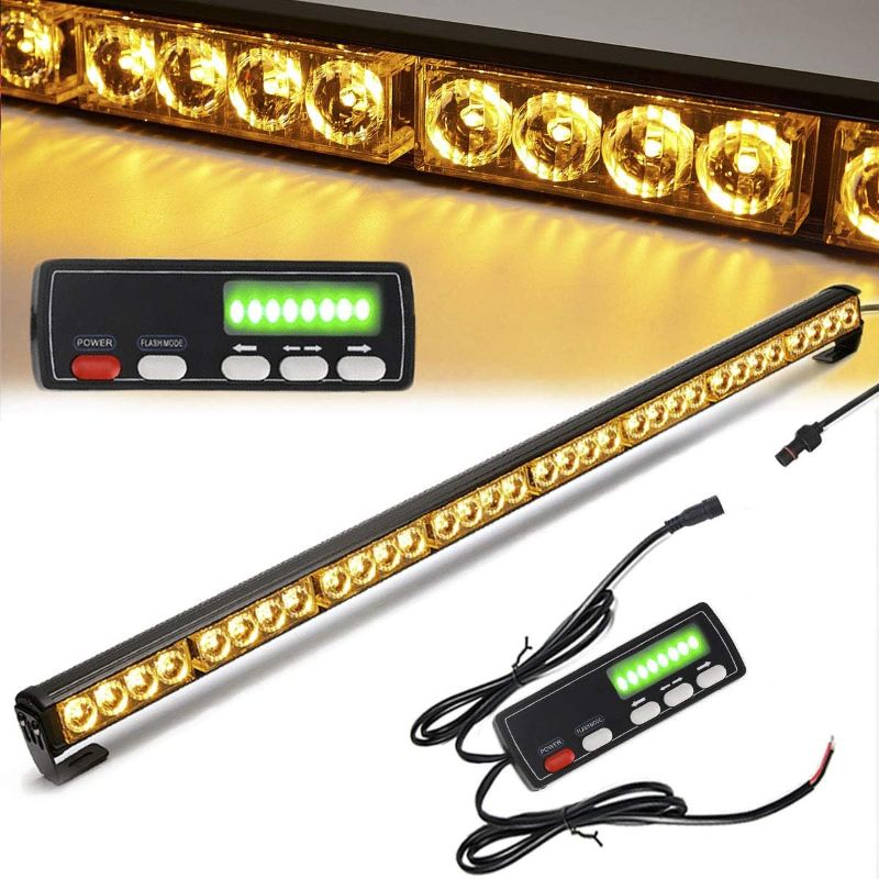 Photo 1 of Traffic Advisor Light Bar 36 Inch 16 Flash Modes 32 Led Emergency Strobe Warning Lights Directional Bar Hazard Warning Flashing Safety Light with Led Display Screen Controller(35.5 Inch, Yellow/Amber)
