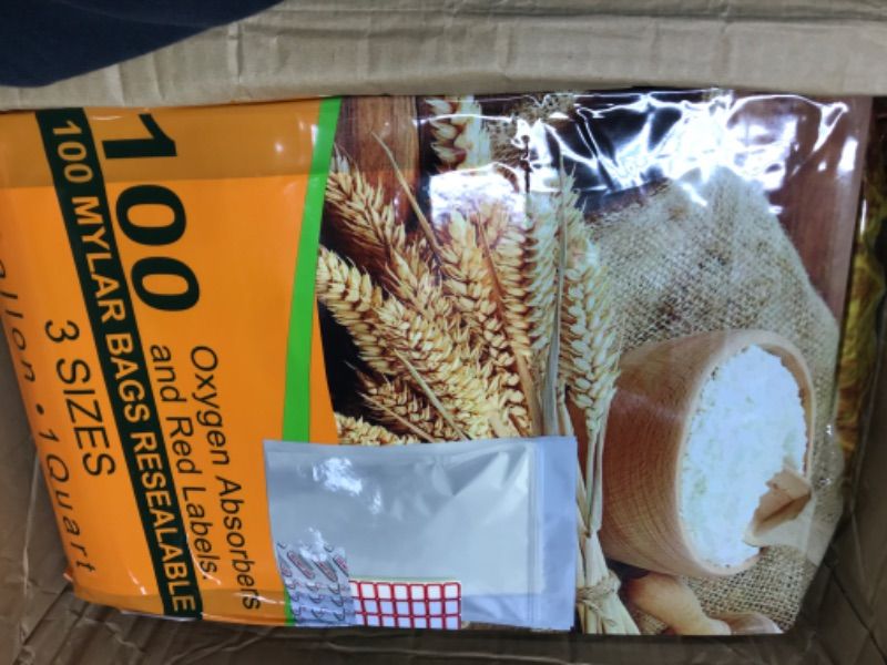 Photo 1 of 100 Packs Reusable Mylar Bags with Oxygen Absorber 1 Gallon( 9.44 Mil,10"x14" 6"x9" 4.3"x6.3" ) Mylar Bags for food storage for Grains, Wheat, Rice, Legumes, Meat Long Term Food Storage Home Organization