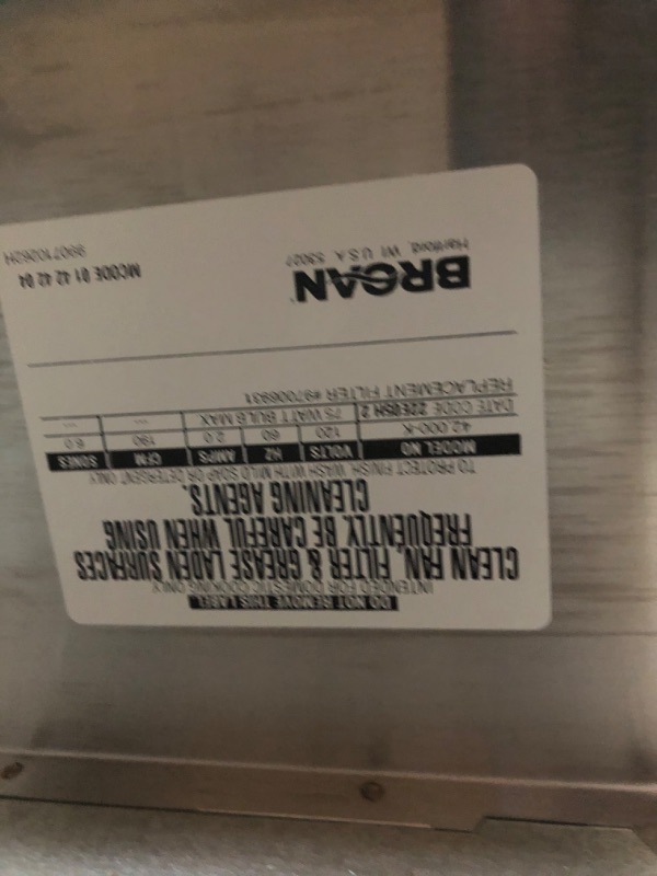 Photo 3 of **MINOR DAMAGE TO ONE CORNER**  Broan-NuTone 424204 42-inch Under-Cabinet Range Hood with 2-Speed Exhaust Fan and Light, Stainless Steel 42-Inch Stainless Steel