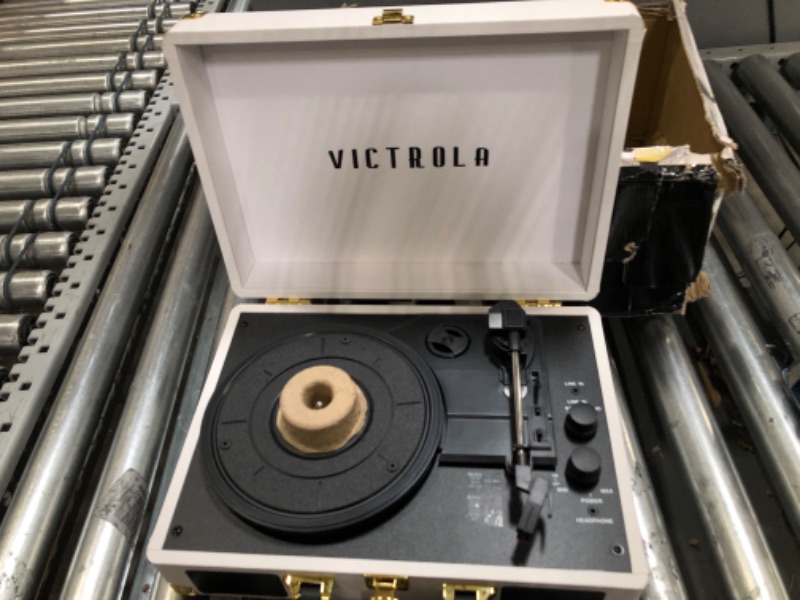 Photo 5 of Victrola Vintage 3-Speed Bluetooth Portable Suitcase Record Player with Built-in Speakers | Upgraded Turntable Audio Sound| White (VSC-550BT-WH) White Record Player