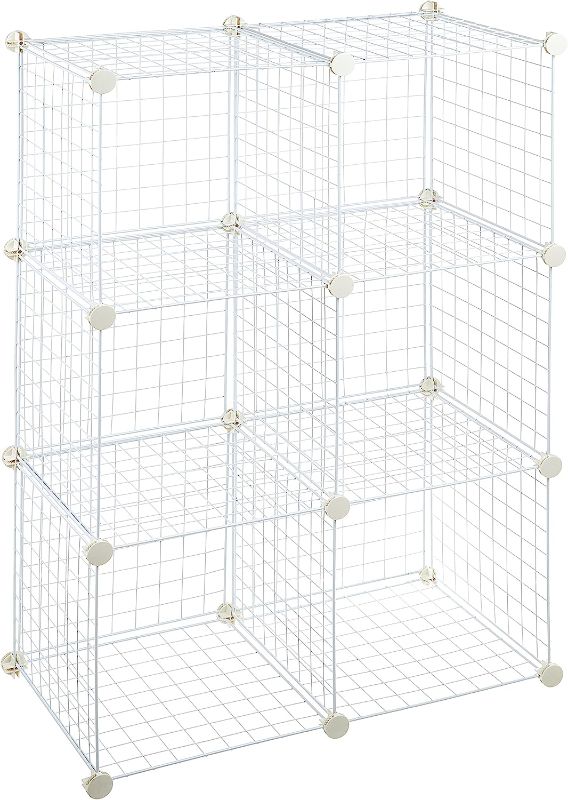 Photo 1 of Amazon Basics 6-Cube Wire Grid Storage Shelves, 14" x 14" Stackable Cubes, White
