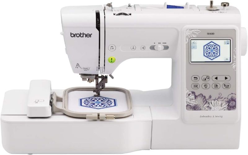 Photo 1 of Brother SE600 Sewing and Embroidery Machine, 80 Designs, 103 Built-In Stitches, Computerized, 4" x 4" Hoop Area, 3.2" LCD Touchscreen Display, 7 Included Feet
