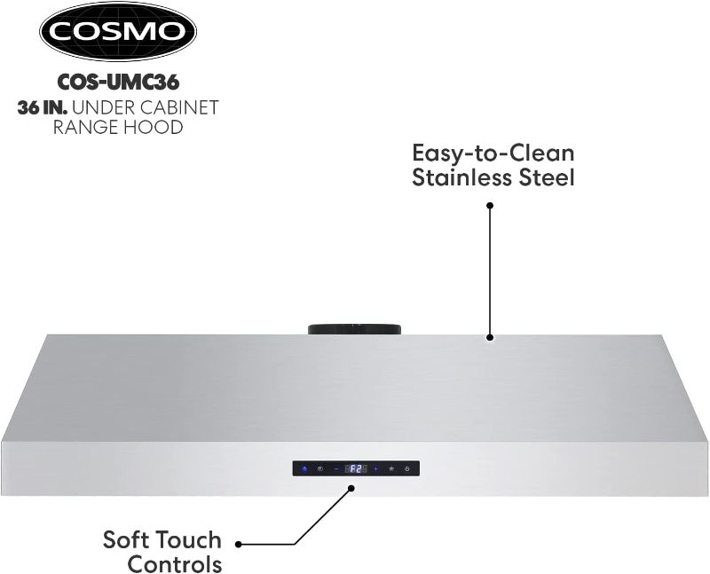 Photo 1 of COSMO UMC36 36 in. Ducted Under Cabinet Stainless Steel Range Hood with LED Light, 380 CFM, Permanent Filter, 36 inch