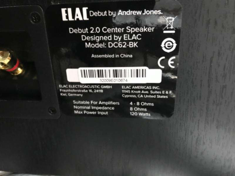 Photo 2 of ''DENTED CORNER''  ELAC Debut 2.0 C6.2 Center Speaker, Black