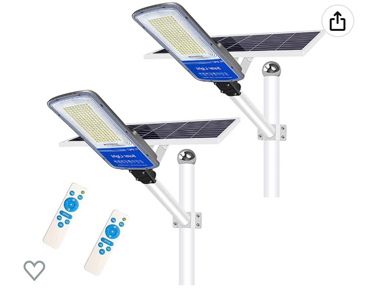 Photo 1 of 2 Pack Solar LED Parking Lot Lights,360W Aluminum Solar LED Street Light Dusk to Dawn with Remote Control, 6500K Daylight White